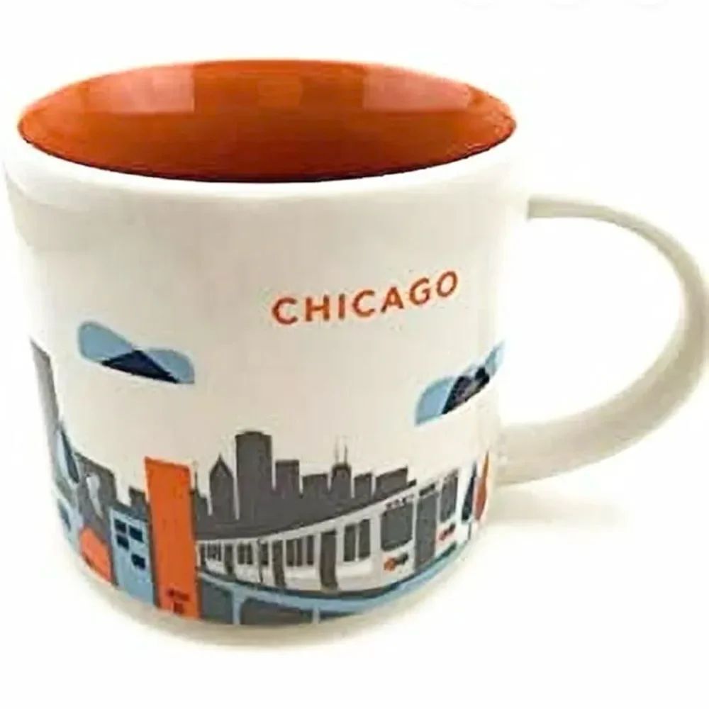 Starbucks Chicago You Are Here Ceramic White Orange Mug